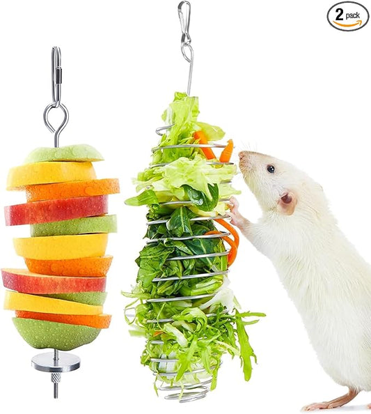 2Pcs Rat Enrichment Toys, 304 Stainless Steel Rat Foraging Toy for Fruit Vegetable Holder, Fancy Mice Cage Accessories Puzzle Toy, Hanging Rodent Toys Slow Feeder, Bird Foraging for Parakeet