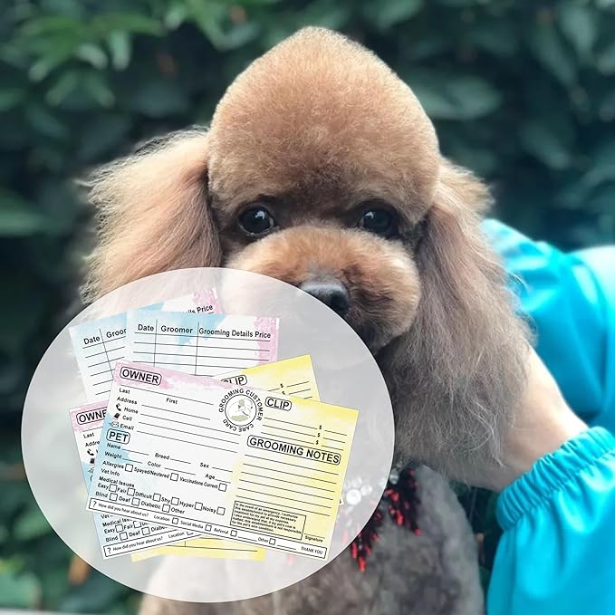 Cat Pet Dog Grooming Cards 8x5 inch Groomer Client Profile Service Record Clip Card Business Data Client Page Cards for Professional Pet Groomers, Kennel Care 50 Pack (Yellow)