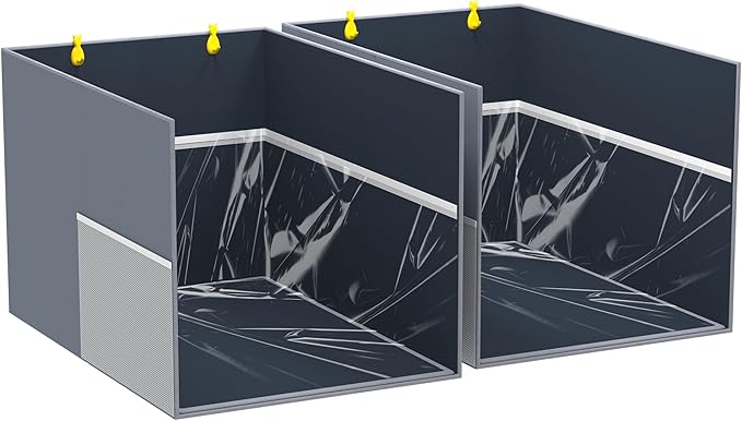 2PCS Cat Litter Box Enclosure Splash Guard, All-in-One Large Waterproof Gray Foldable Pet Litter Box Shield