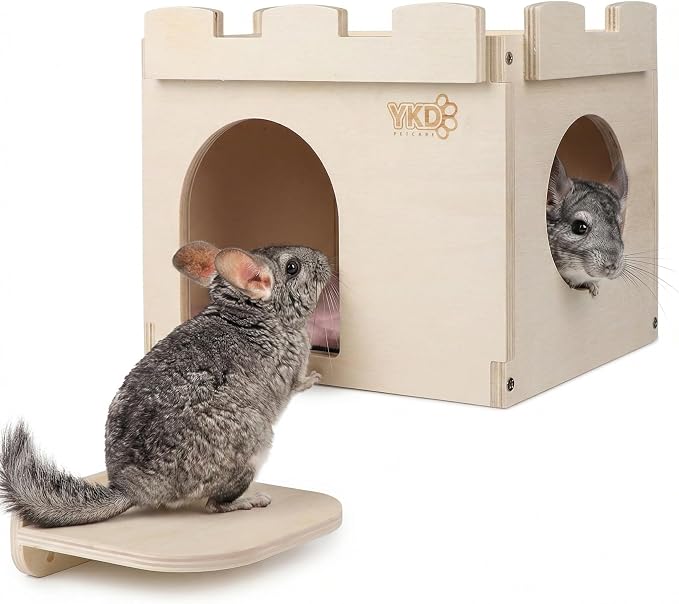 Castle Hanging Chinchilla House, Small Animal Hideout | Chinchilla, Guinea Pig, Hedgehog, or Rat, Ventilated Wooden Hamster Habitat with Multiple Doors, Made from Natural Wood