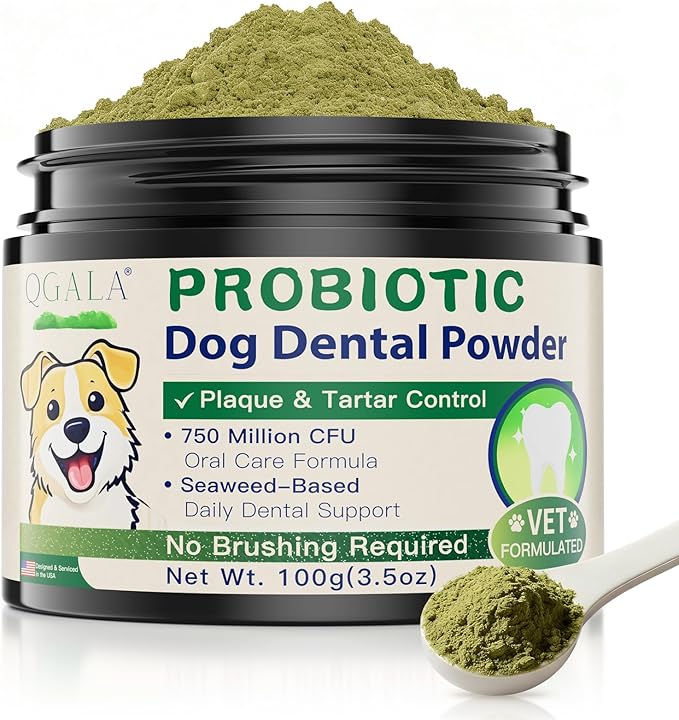 Dog Dental Powder with 750,000,000 CFU Probiotics, Advanced Dog Teeth Cleaning Powder to Reduce Plaque & Tartar, Dental Care for Dogs, Breath Freshener & Teeth Cleaning Made Easy for All Dogs