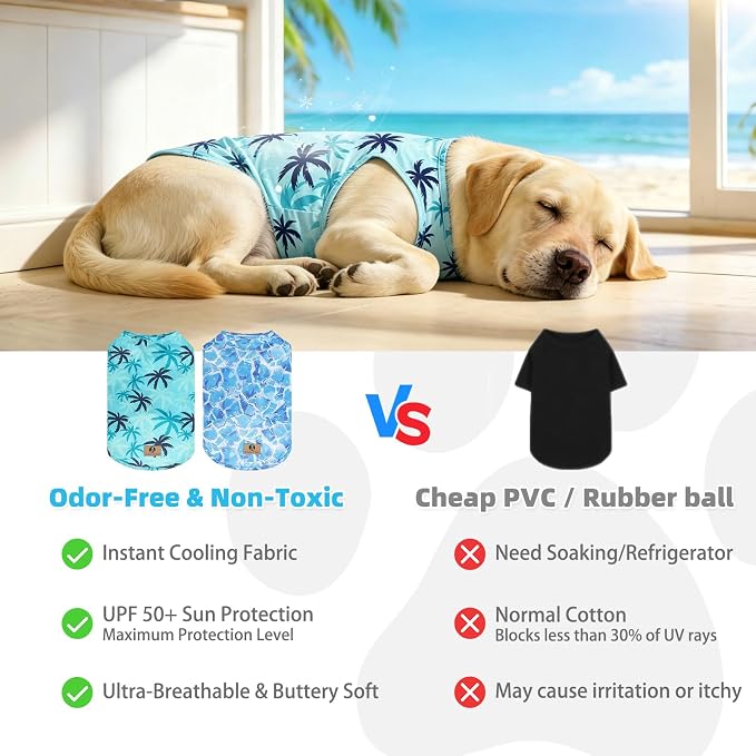 KOOLTAIL Cooling Sunblock Dog Clothes for Large Dogs,2 Pack UPF50+ UV&Insect Protection Quick Dry Dog T Shirts for Outdoor,Anti-Hair Loss Breathable Sleeveless Pet Vest Tank Tops,Ice Cube&Coconut,3XL