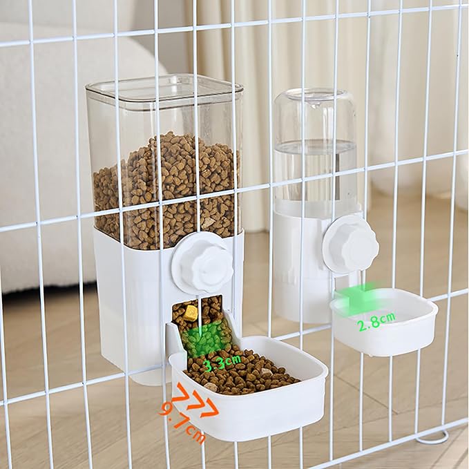 Hanging Automatic Food Water Dispenser,Rabbit Feeder Guinea Pig Water Bottle Food Feeder for Ferret Guinea Pig Rabbit Bunny Cage Accessories (White)