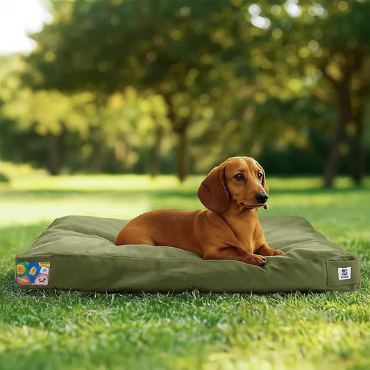 Sytopia 30 Inch Canvas Outdoor Dog Bed for Medium Dogs, Chew Proof Dog Bed with Waterproof Machine Washable Removable Cover, Durable Indoor Patio Pet Pad for Crate, Green