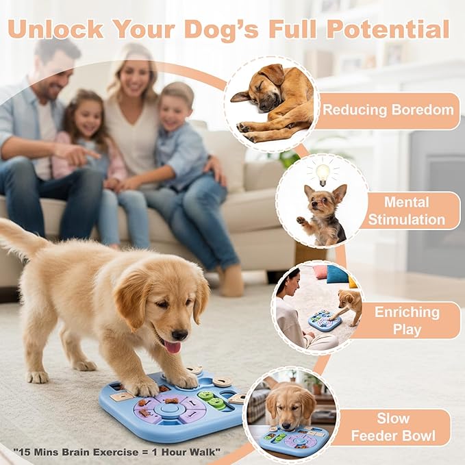 Dog Puzzle Toys for Smart Dogs, Cognitive Dog Toys & Interactive Enrichment Puzzle Feeder, Squeaky Treat Dispenser for Mental Stimulation & IQ Training to Keep Them Busy, for Small Medium Dogs