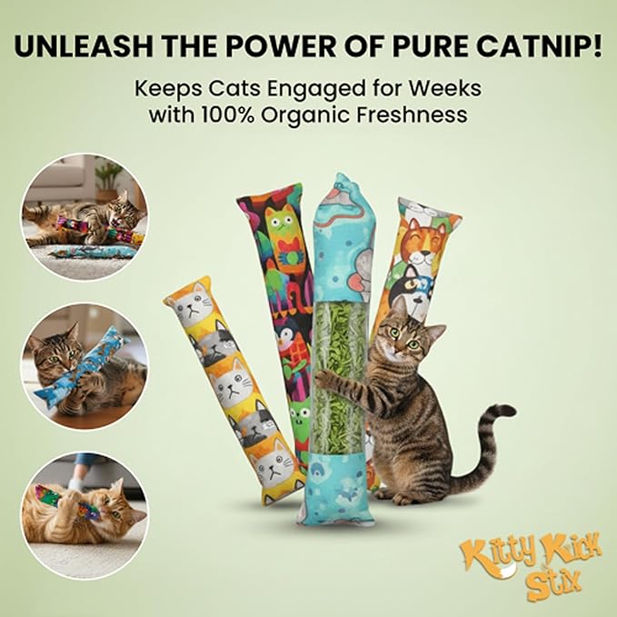 Kitty Kick Stix Set of 2 (11") - Durable Kicker Cat Toy - Catnip Kicker for Cats & Kittens - Interactive Toys for Cats - Cat Kick Stick - 100% Potent Organic Catnip for Indoor Cats