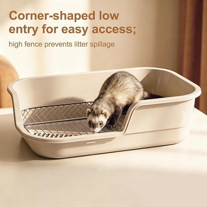 Large Rabbit Litter Box Corner Grated bunny potty Trainer With Stainless Steel Grate for Adult Guinea Pigs Rabbits Hamsters Chinchillas Ferrets Gerbils & All Small Pets Includes Scoop (White)