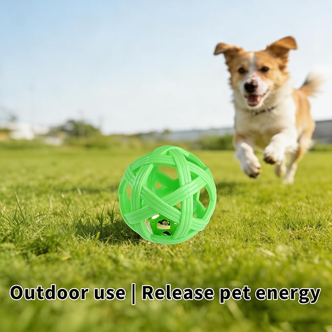 Dog Toy Ball with Bell, TPR Chew Resistant Interactive Fetch Toy for Small to Medium Dogs& Puppies, Lightweight Bouncy Cage-Style Puppy Ball for Boredom Relief & Teething