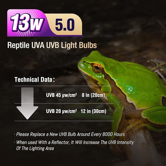 Leoterra 13W UVB 5.0 Light Perfect for Chameleons and Tree Frogs - Tropical UVA UVB Lamp E26 Compact Fluorescent Terrarium Bulb