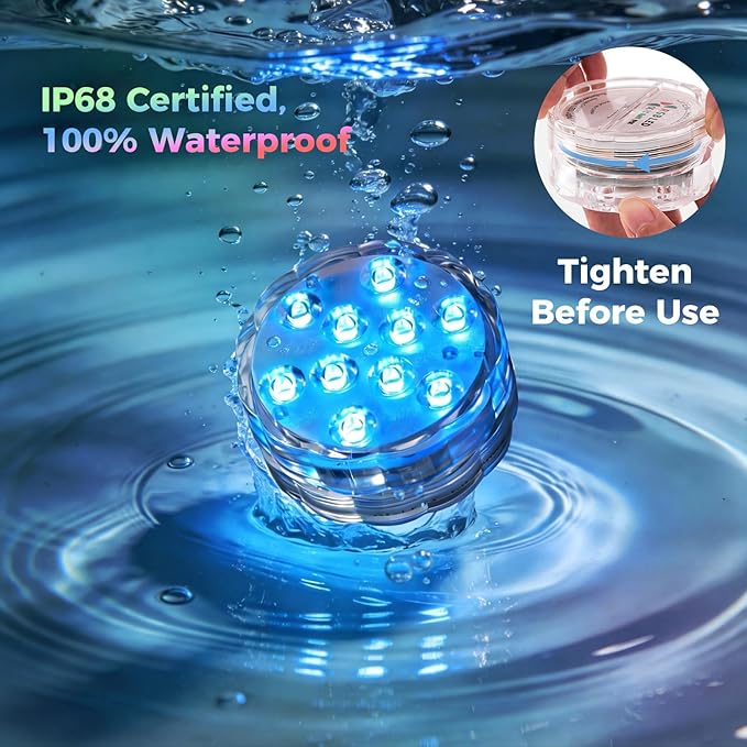 2026 Upgraded Submersible LED Lights, IP68 Waterproof Floating Pool Hot Tub Lights with Remote Control, 16 RGB Colors, Timer, Suction Cups, Battery Powered Underwater Lights for Spa, Pond, Vase Decor