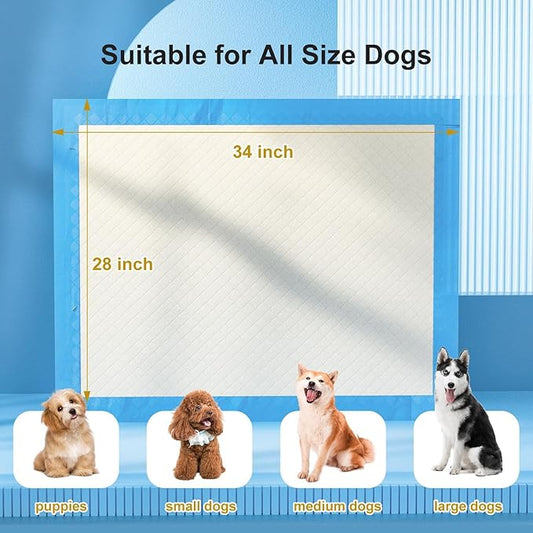 Gardner Pet Ultra Absorbent Thicker Dog Pee Pads Extra Large XL 28"x34" Leak-Proof Odor-Control Blue Puppy Training Pads Full Edge-Wrapping Pad for Dogs, Puppies, Doggie, Cats, Rabbits - 50 Ct