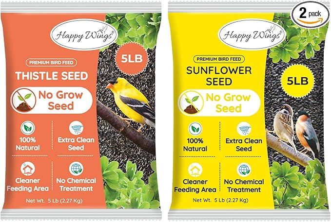 Happy Wings Nyjer Seed & Sunflower Seeds Wild Bird Food Combo - 5 Pound Pack I No Grow Seed I Bird Food for Wild Birds
