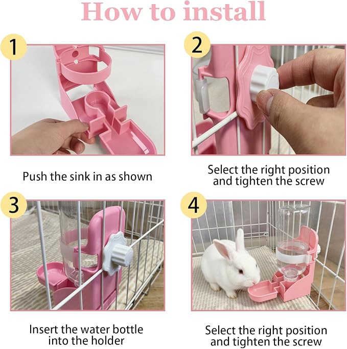 Rabbit Water Bottle Ferret Food Bowl Bunny Water Dispenser Stainless Steel Food Dish Hanging Drinking Fountain Drinker Feeder Crate Bowl for Guinea Pig Chinchilla Hedgehog