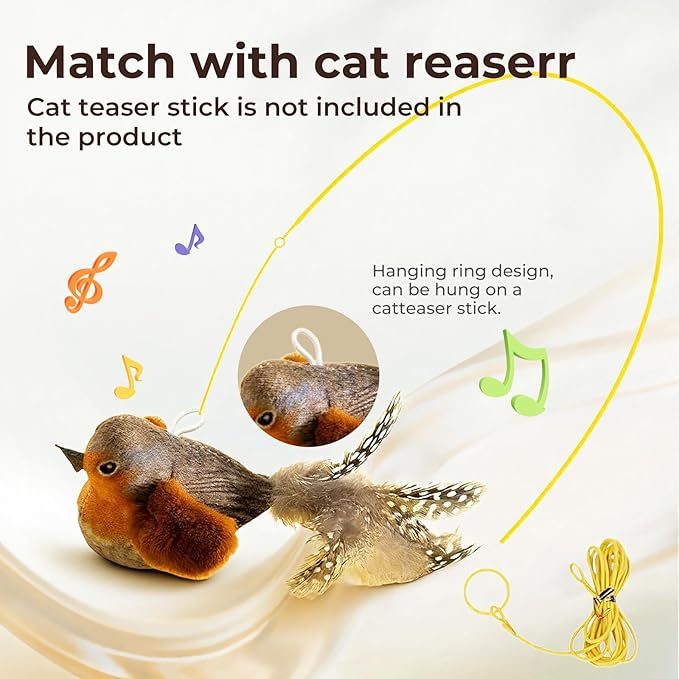 2-pack catnip cat toys that stimulate indoor cats' natural hunting instincts,Interactive plush bird toy with realistic chirping sounds to tease your cat (Green artificial bird + blue artificial bird)