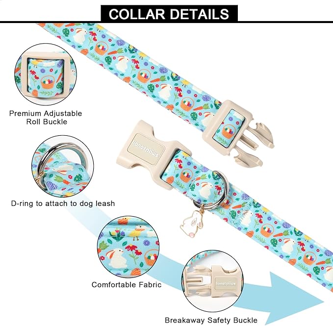 Lionet Paws Easter Dog Collar- Cute White Easter Bunny Blue Dog Collars with Plastic Buckle, Light Small Dogs Collars with Osterhase Pendant