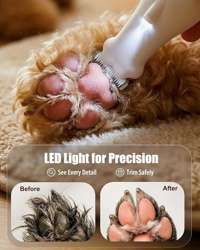 Dog Paw Trimmer for Precision Shaver, Cordless Small Pet Paw Grooming Trimmer, Low Noise for Trimming Dog's Hair Around Paws, Eyes, Ears, Face, Butt(White)