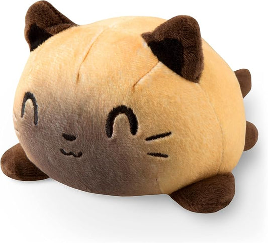 TeeTurtle Reversible Cat Plushie 4-Inch Siamese Two-Sided Flip Plush Toy with Embroidered Details - Cute Mini Collectible Plush for Kids, Teens, and Adults