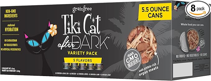 Tiki Cat After Dark Wet Cat Food, Variety Pack, 5.5 oz. Cans (8 Count)