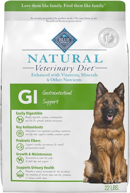 Blue Buffalo Natural Veterinary Diet GI Gastrointestinal Support Dry Dog Food, Veterinarian's Prescription Required, Chicken, 22-lb Bag