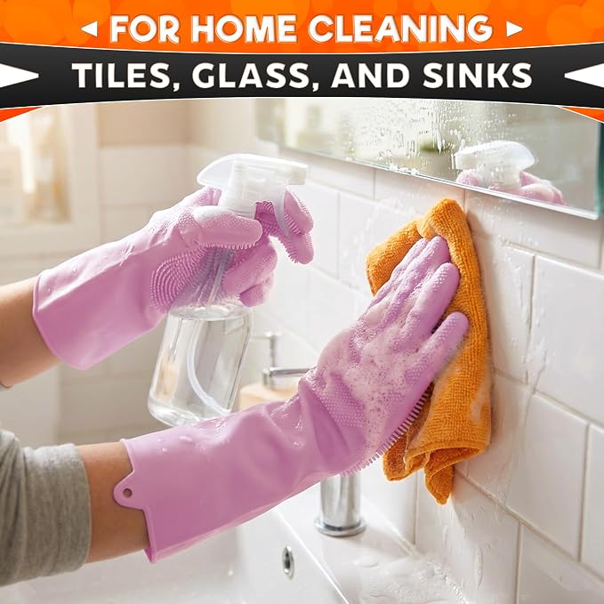 ALPENKOK Silicone Dishwashing Gloves with Scrubber – Non-Slip Silicone Gloves for Washing Dishes | Household Use