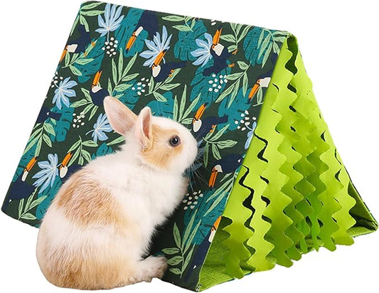 Hamster Hideout Tent with Curtain,Bunny Hideout, Machine Washable Guinea Pig Hide Tent Houses & Habitats, Triangular Hideout Shelter Small Animal Bed,Ferret, Rat, Chinchilla, Squirrel（tassel）