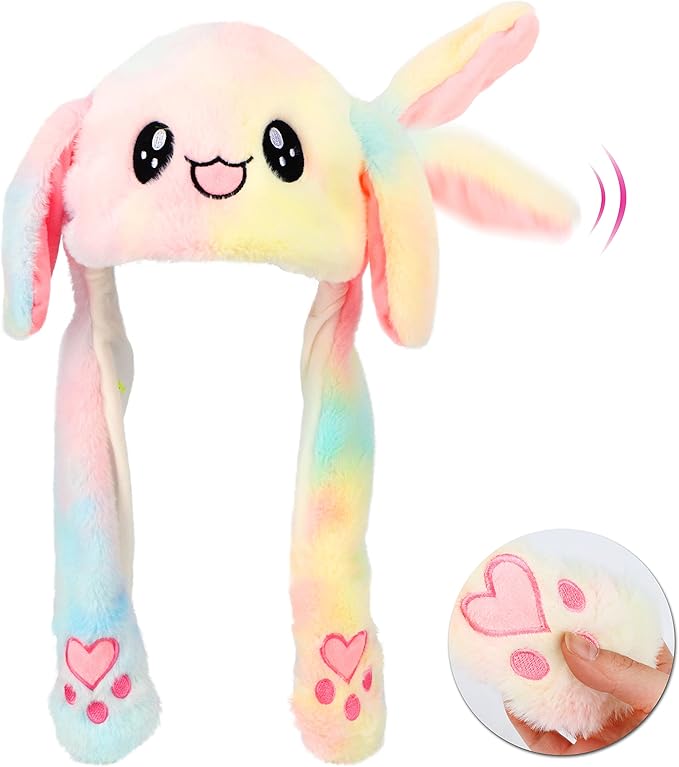 Bubblepompom Animal Hat with Ears Moving Jumping Pop Up Beating Hat Plush Holiday Cosplay Dress Up Funny Gift for Kids