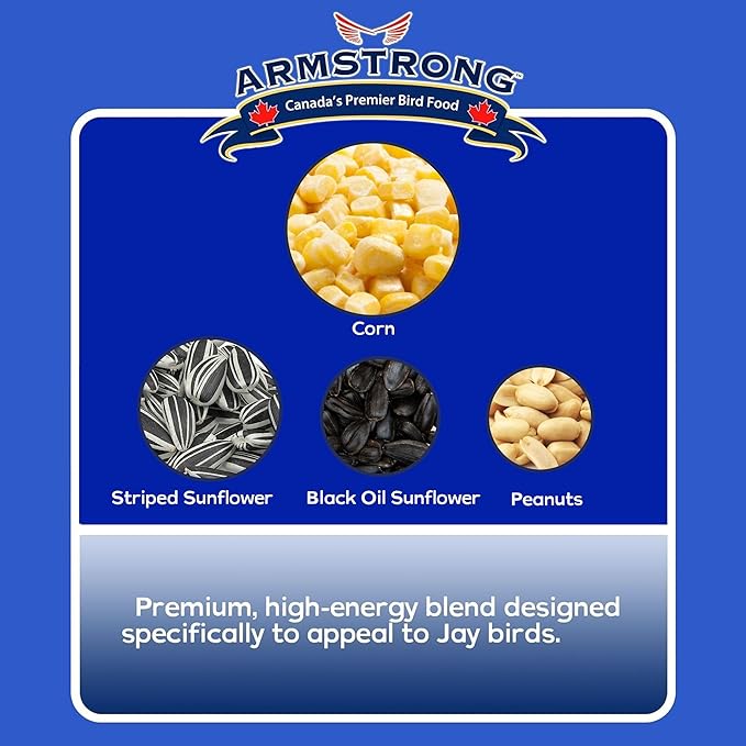 Armstrong Wild Bird Food Royal Jubilee Jays Blend, 16 Pounds - with Whole Corn, Striped Sunflower, Black Oil Sunflower and Peanuts for Blue Jays - Ideal for Outside Feeders