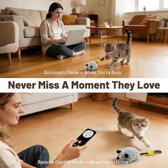 Interactive Remote Control Cat Toy with Random Movement – USB Rechargeable Cat Mouse Toy, Automatic Electric Mouse for Indoor Cats, Keeps Cats Active & Entertained