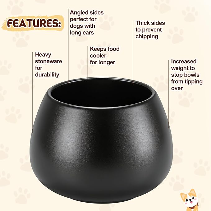 1 Pack 37 oz Ceramic Dog Bowl for Large Dogs with Long Ears No Spill Water & Food Pet Bowl Cocker Spaniel Beagle Bassett (Black)