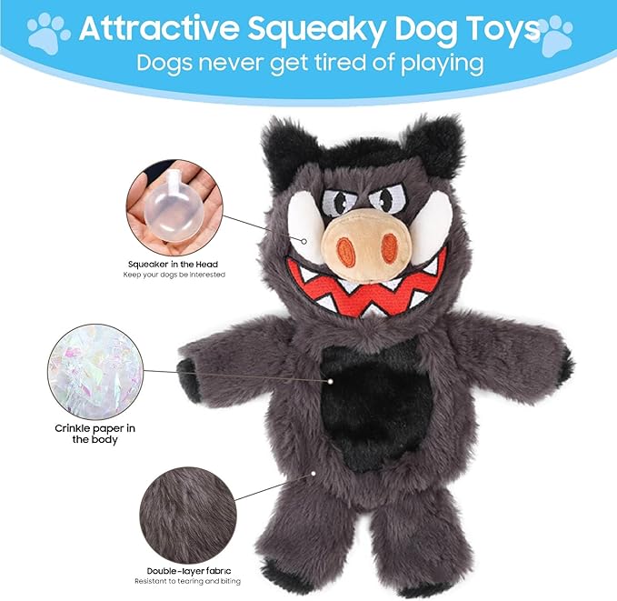 Bzonsmart 5-Pack Dog Squeaky Toys. Tough Plush Crinkle Toys for Small Medium Large Dogs. Interactive Dog Toys to Keep Them Busy. Soft chew Toys for All Dogs and Teething Playing Training