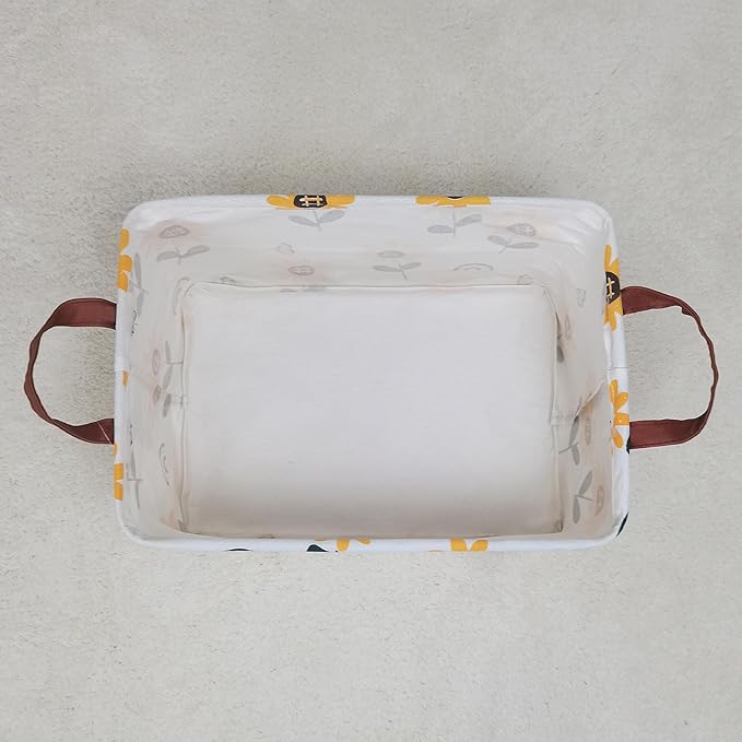 Storage Bins, Nursery Hamper Canvas Laundry Basket Foldable with Waterproof PE Coating Large Storage Baskets for Kids Boys and Girls, Office, Bedroom, Clothes,Toys(Rec-Sunflower）