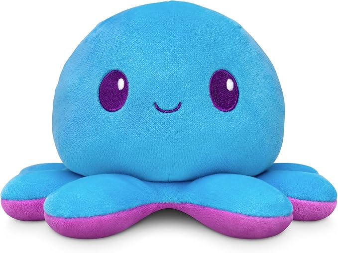 TeeTurtle Reversible Octopus Plushie 4-Inch Purple and Blue Two-Sided Flip Plush Toy with Embroidered Details - Cute Mini Collectible Plush for Kids, Teens, and Adults