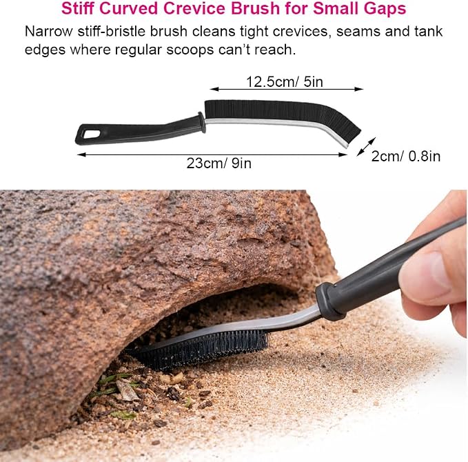 Reptile Sand Scoop Cleaning Kit for Bearded Dragon & Leopard Gecko Tank Accessories – Reptile Sand Sifter, Reptile Litter Scoop, Mini Brush & Dustpan, Hanging Waste Bag Dispenser