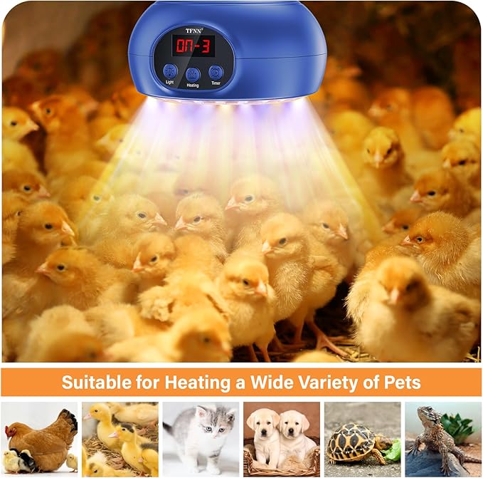 Chicken Coop Heater Lamps,200W-350W-500W Reptile Heating Lamp Upgraded with UVA UVB Ligh 3-6-9-12H Timer,Protable Greenhouse Heater for Outdoor Chicken Coop for Reptile Rabbits Dog Cats (5.2 Inch)