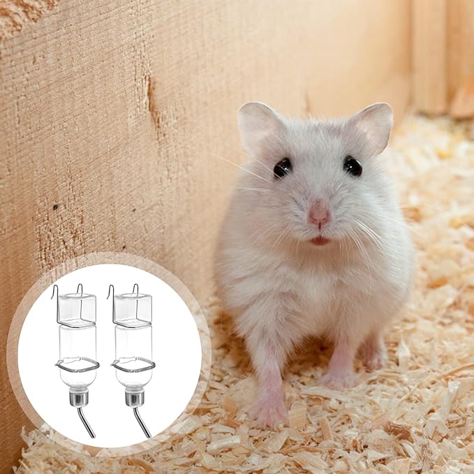 balacoo 2 Pcs Pet Water Feeder 6Oz Hanging Rabbit Water Bottle No Drip Small Animal Watering Fountain with Springs and Hooks for Guinea Pig and Bunny