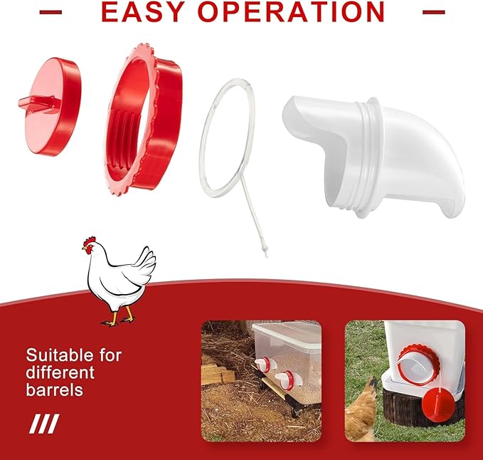 Chicken Feeder Port Kit –6 Pack Automatic Poultry Feeder Cups for Buckets & Bins, No Waste Rainproof DIY Chicken Feeders for Hens, Ducks & Other Poultry