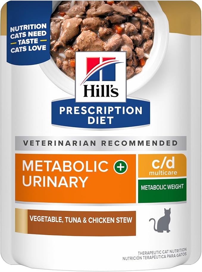 Hill's Prescription Diet c/d Multicare + Metabolic Wet Cat Food, Vegetable, Tuna, & Chicken Stew, 2.8 oz. Pouches, 24-Pack