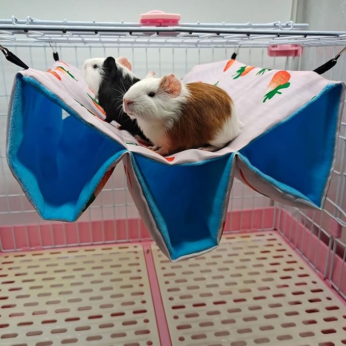 Hamster Tunnel Hammock | Double Layer Canvas Bed for Small Pets/Ferrets/Sugar Gliders | Soft Hanging Hideout with 3 Tunnels | Easy to Maintain Cage Accessory