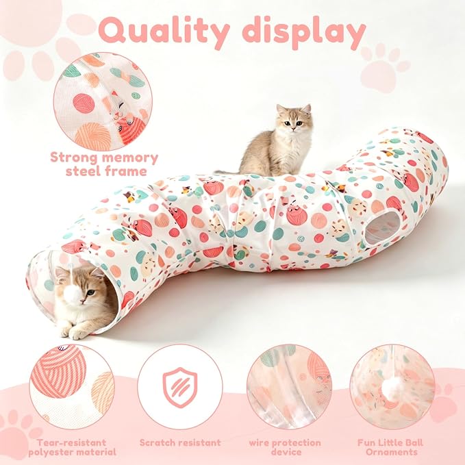 Cat Tunnel with Cat Toy Ball, Collapsible S Shape Cat Tunnel, Cat Tunnels for Indoor Cats, Foldable Cat Tunnel Cat Tube Toys for Bunny, Guinea Pig, Ferrets, Puppy