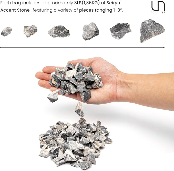 UNS Accent Stone - Aquascaping Hardscape for Freshwater Aquarium Aquascape - Shrimp, Turtle, Betta Fish Tank Decoration - Blue Gray Small Rock for Terrariums & Vivariums - Seiyru Mountain Stone, 3 lb