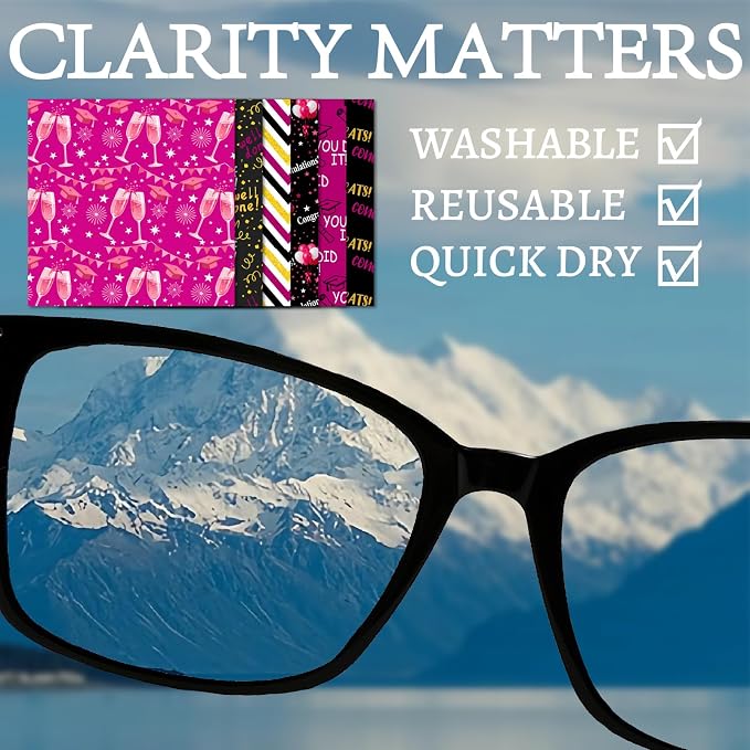 CREATCABIN 6Pcs Glasses Cleaning Cloth Microfiber Cleaning Cloths Pink Black Glasses Cleaner Wipes Soft Microfiber Reusable for Eyeglasses Camera Lens Laptops Screens Phone 6 x 6 Inch Graduation