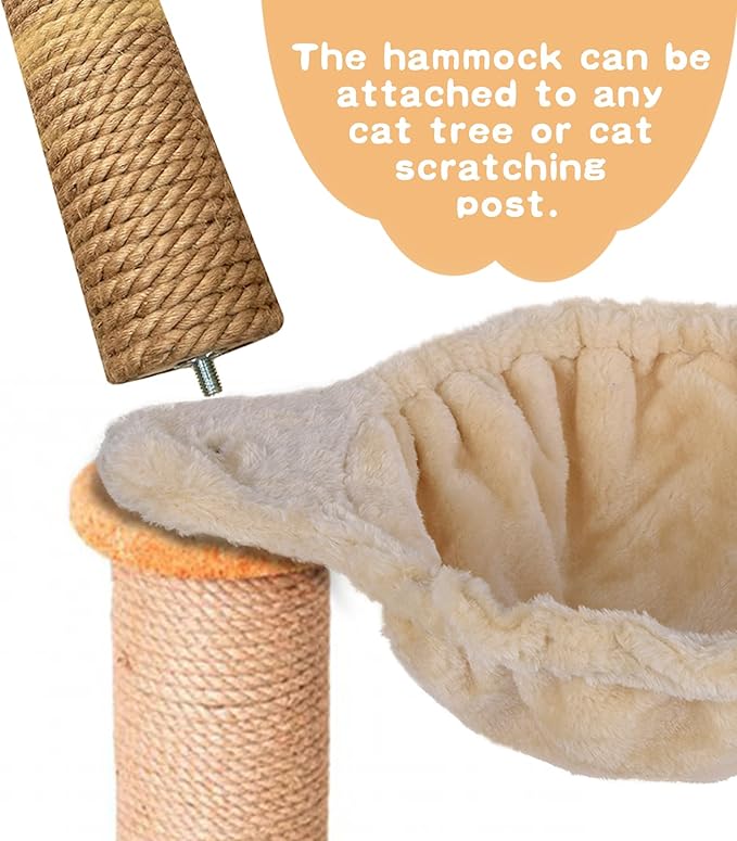 UXIETIN Beige Cat Hammock, Extra Large (12.4"), Cozy Hammock with Deep Basket, Attachment Design for Cat Tower