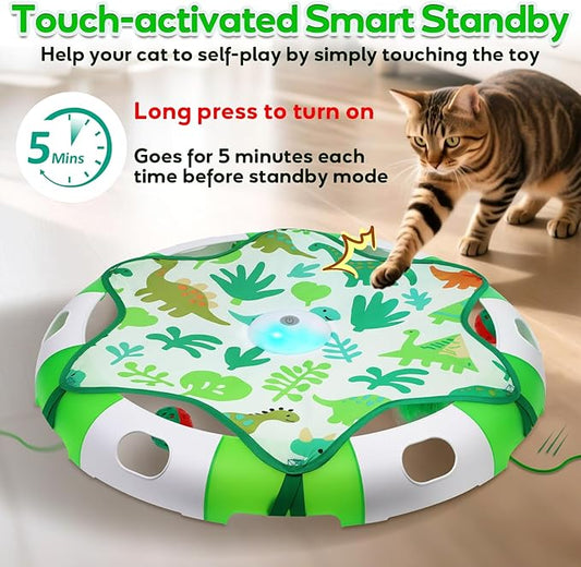 Cat Toys for Indoor Cats, Interactive Automatic Hide and Seek Toy, Moving Concealed Feathers Wand Teaser, Bird Chirping Squeaky, Touch Activated, Rechargeable Kitten Toys,Cat Bell Ball to Stimulate