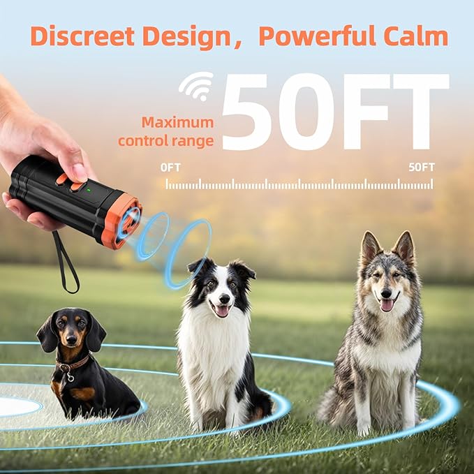 Ultrasonic Anti Barking Device for Dogs - LED Light, Compact & Portable Bark Deterrent Device for Indoor/Outdoor Use, Effective for Your Dog and Neighbor’s Dog Bark Control (Brown)
