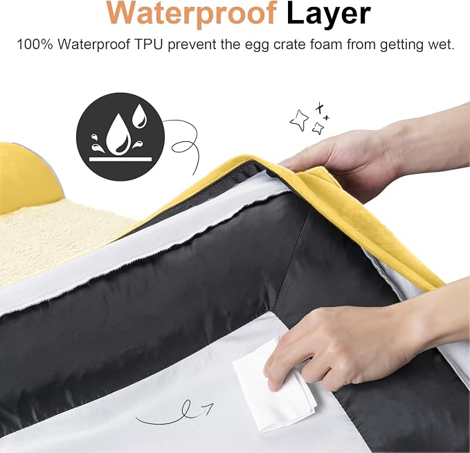 NANUYA Orthopedic Dog Bed for X-Large Dogs, 40 x 32 Inch, Ginger | Egg crate foam for joint support, 3-sided bolster pet sofa, waterproof lining, washable cover, and non-skid base