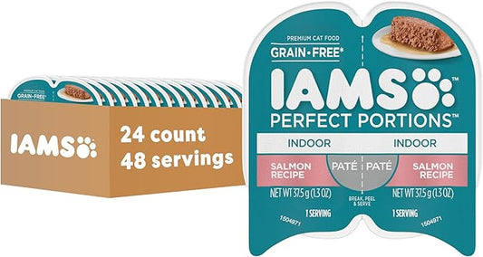 IAMS Perfect Portions Grain Free Wet Cat Food Pate, Healthy Adult Cat Food Wet, Salmon Pate, 2.6 oz. (24 Twin Packs)