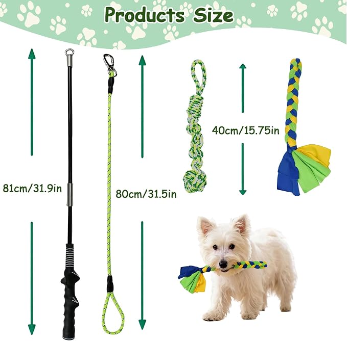 Flirt Pole for Dogs Heavy Duty, Interactive Chase & Tug of War Teaser Wand with Detachable Replacement Knot Ball and Rope Chewing Toys Flirt Stick for Small Medium Large Dogs Exercise & Training