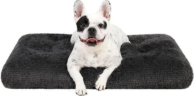 KSIIA Dog Crate Bed Washable Dog Beds for Small Dogs Deluxe Plush Fluffy Comfy Thick Kennel Pad Anti-Slip & Anti-Scratch Pet Sleeping Mat, 23 x 18 Inch, Dark Gray