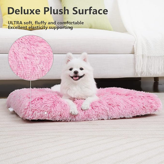 Vonabem Medium Dog Bed Crate Pad 30 inch,Washable Pink Plush Soft Puppy Beds Cute,Pet Mats for Sleeping