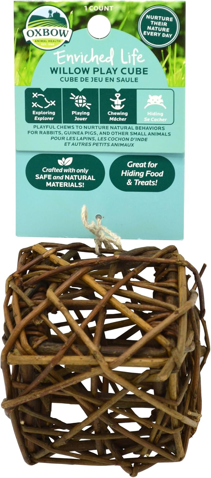 Oxbow Enriched Life Willow Play Cube, All Natural Enrichment for Rabbits, Guinea Pigs, Rats, and Hamsters, Supports Healthy Teeth and Play Instincts, Safe Chew Accessory for Cages and Play Areas
